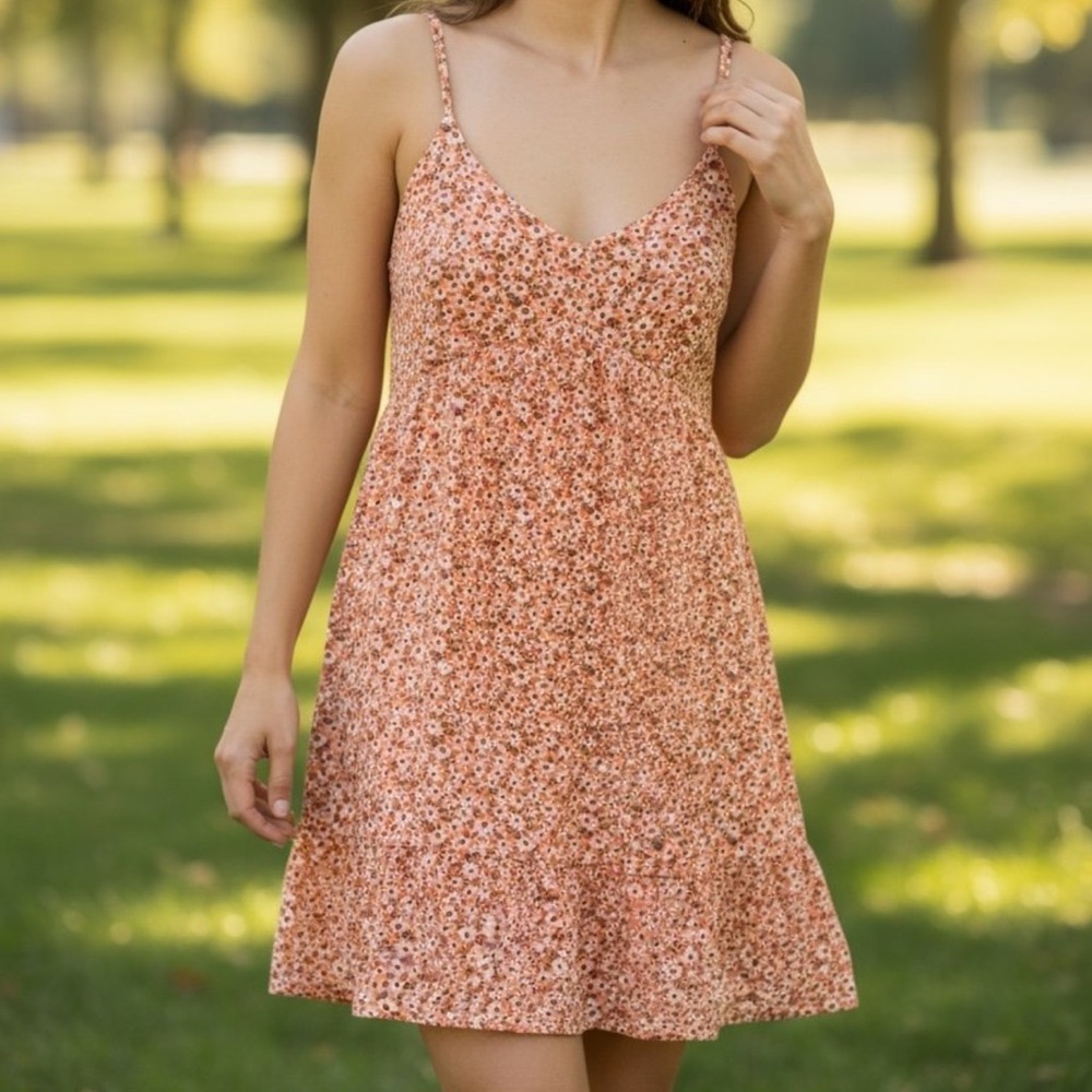 ROMWE Peach Floral Mini Dress